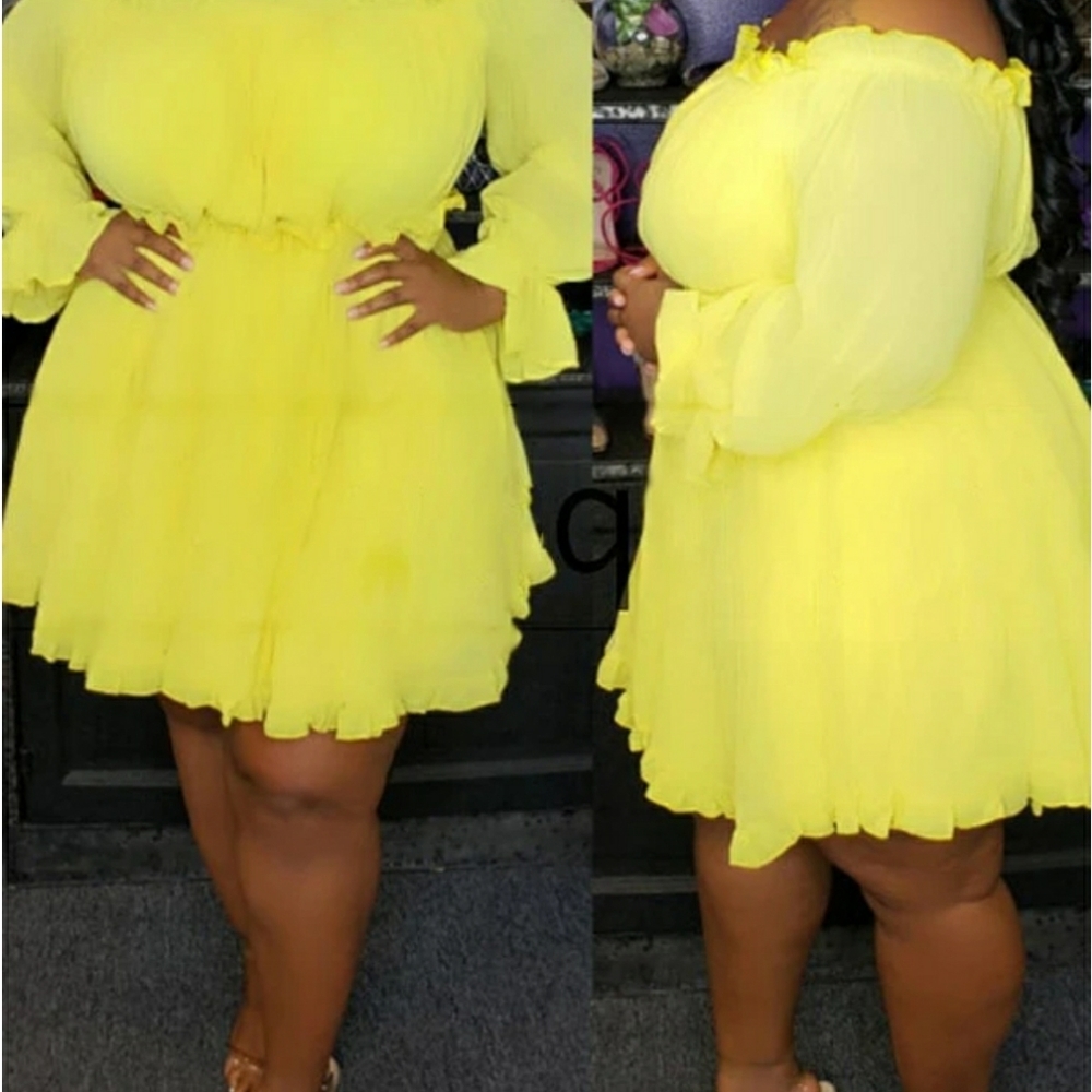 Solid Ruffle Plus Size Boat Neck Tulle M